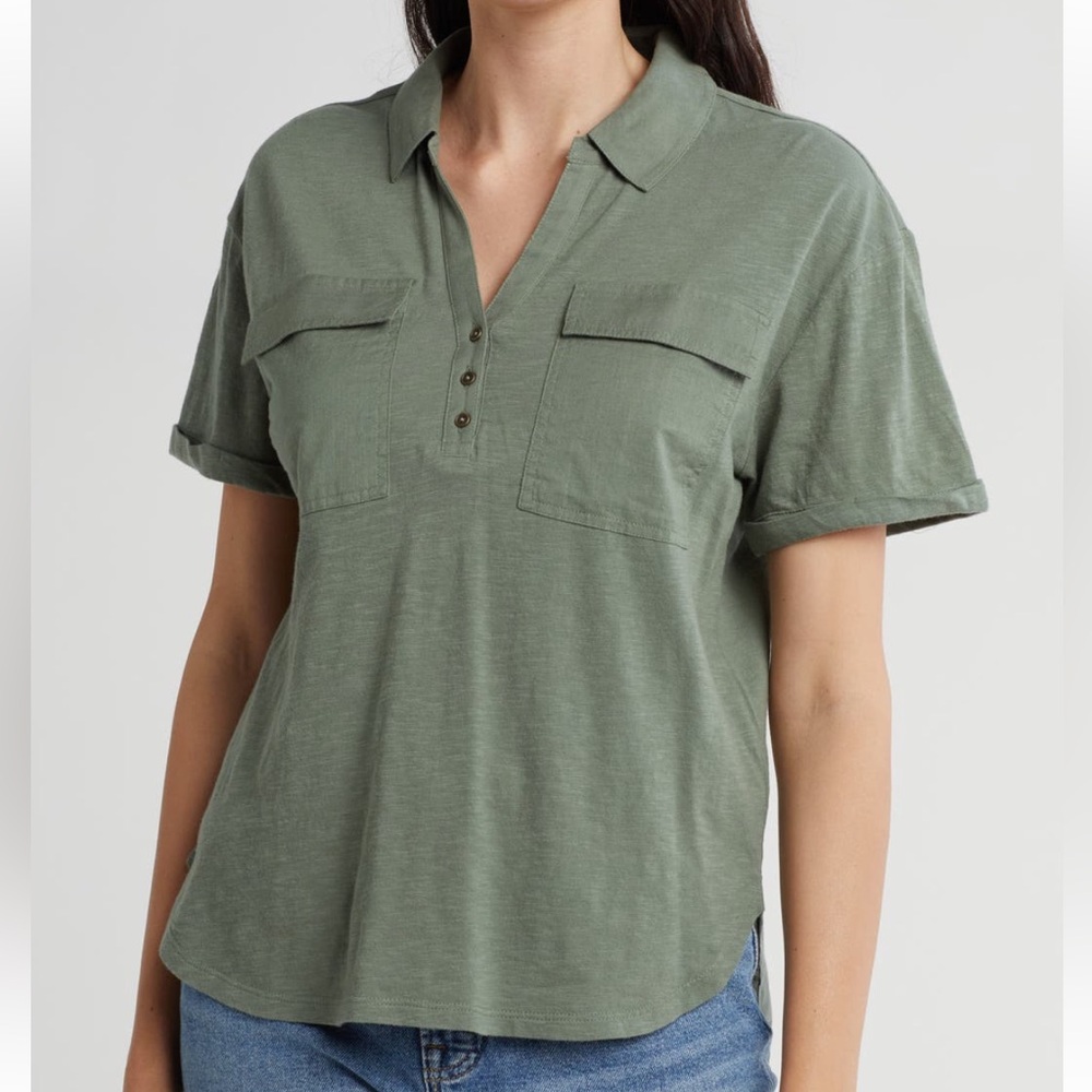 NWOT Lucky Brand Cotton Half Placket Pocket Shirt